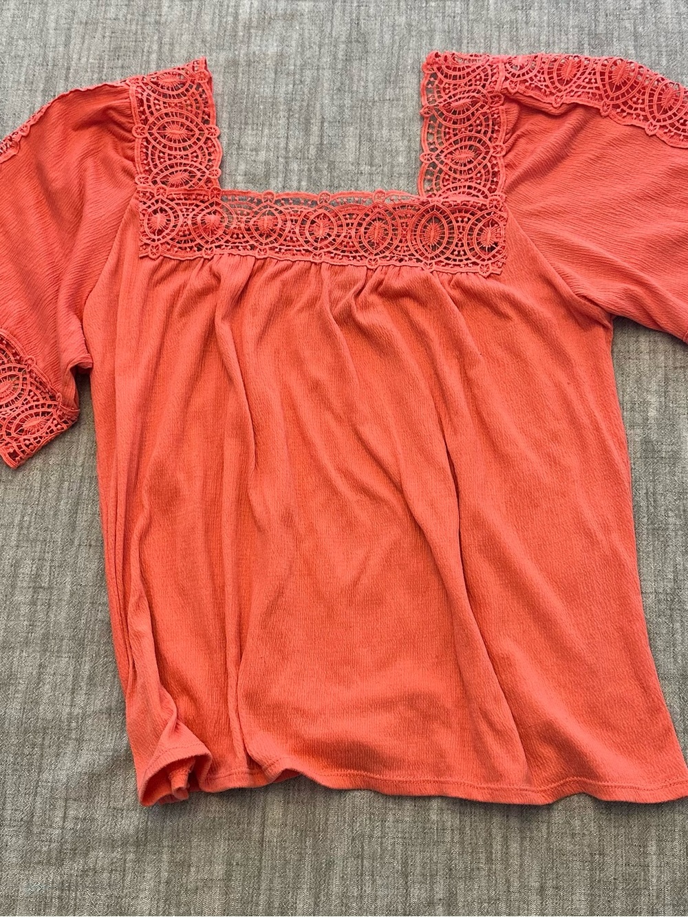 Daytrip Coral Square Neck Crochet-Trim Tunic